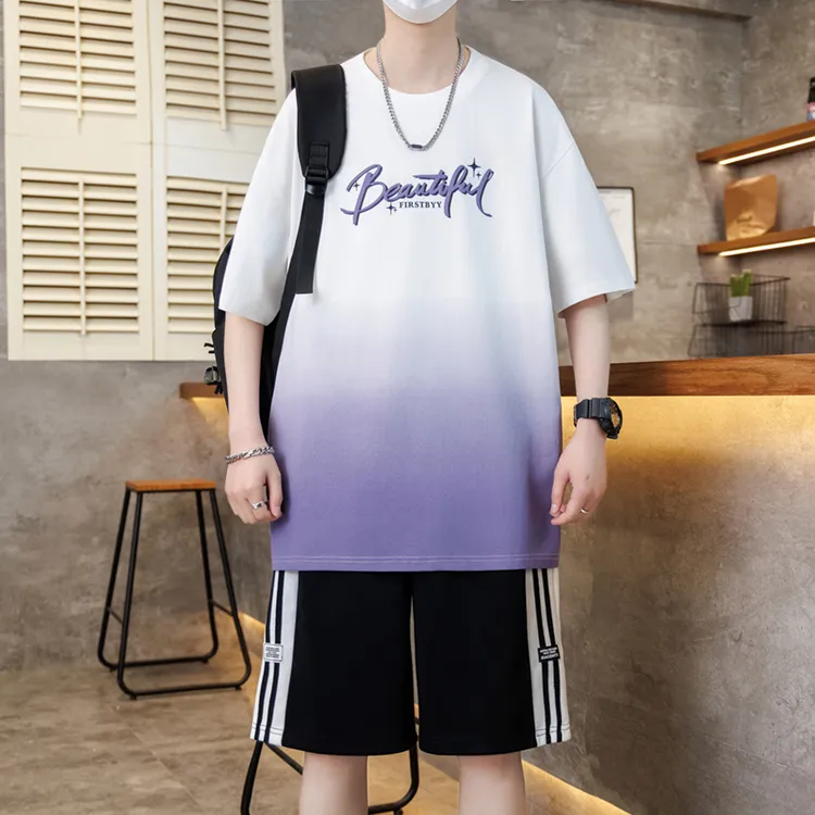 夏季短袖t恤男士套装2025新款青少年学生半袖体恤衫大童整套运动