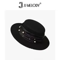 JJ Melody【气质千金】ZX YF2054 褶皱缎带珍珠平顶礼帽B