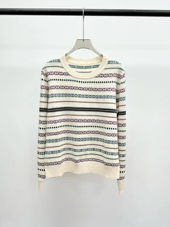 25秋冬新款费尔岛条纹羊毛衫拼色圆领套头老钱风百搭极简风毛衣