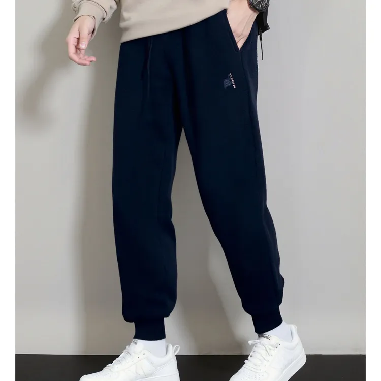 小施家男士高品质时尚纯色刺绣松紧腰加绒卫裤82122