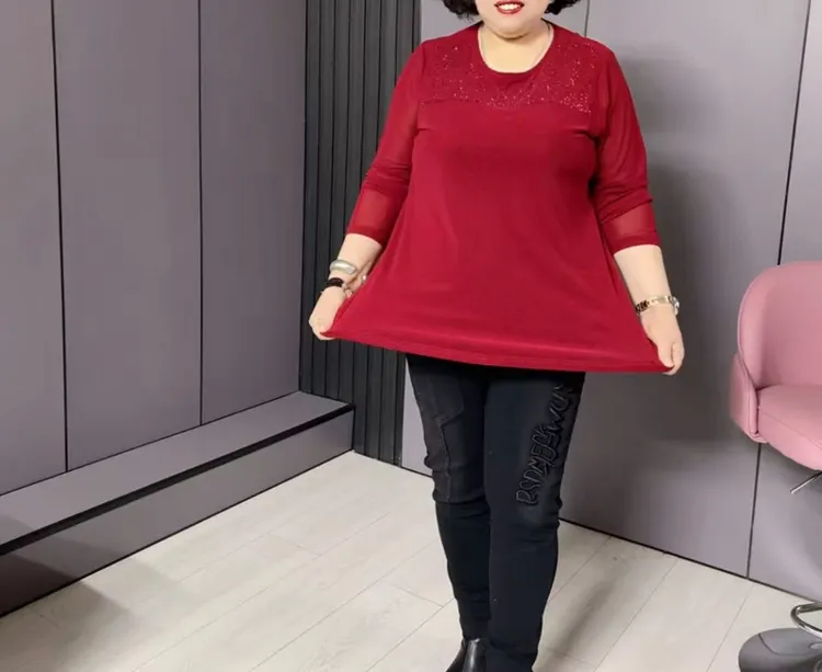 倾城2976大码显瘦纯色圆领气质百搭时尚衫