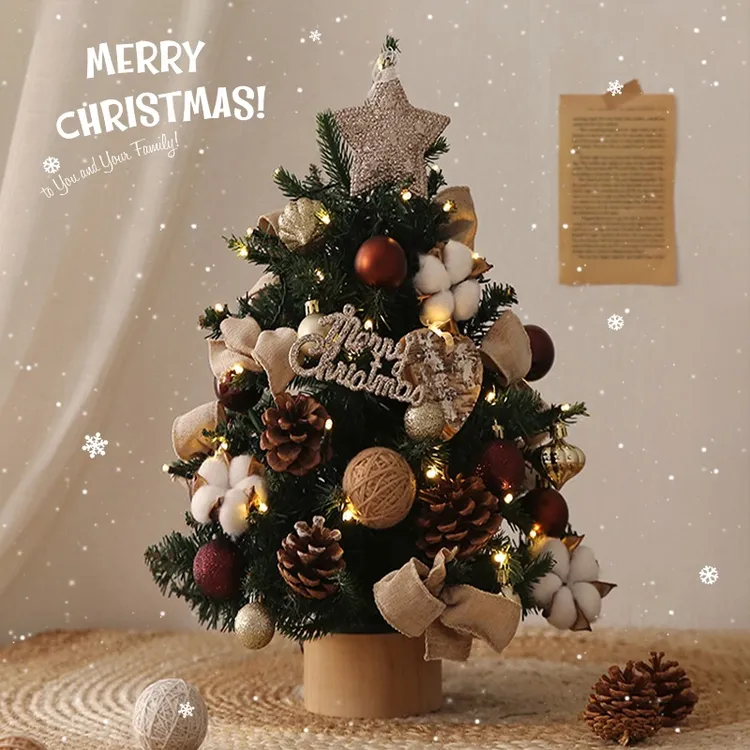 圣诞树家用装饰品小型摆件小套餐圣诞树家用仿真迷你带灯桌面风格