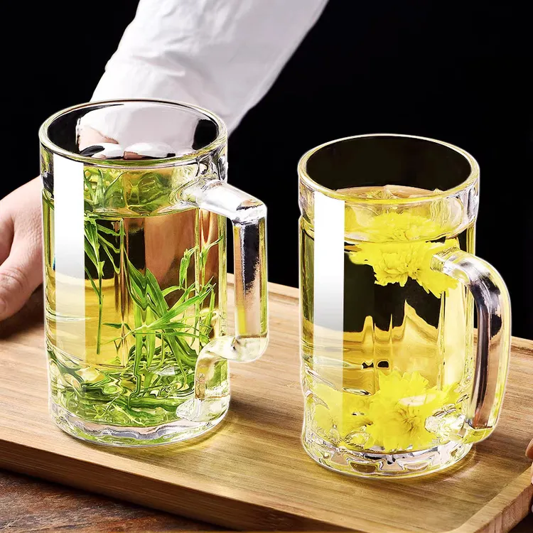 【4只装】大容量加厚啤酒杯带把手家用玻璃杯透明无铅水杯