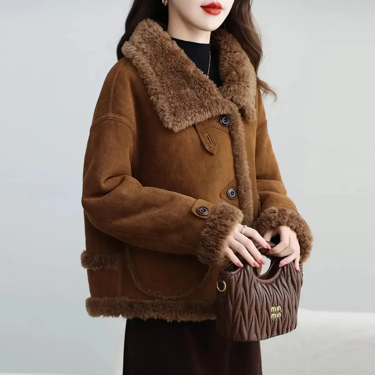 轻奢两面穿短款羊剪绒皮草大衣女式冬加厚皮毛一体小个子羊毛外套