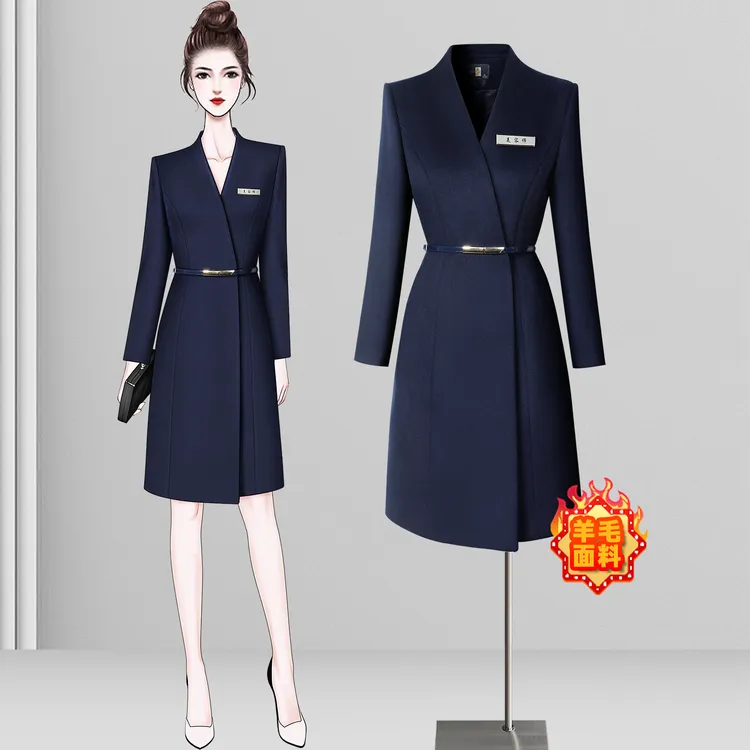 职业羊毛大衣女外套冬季保暖物业客服4s店工装美容师珠宝店工作服