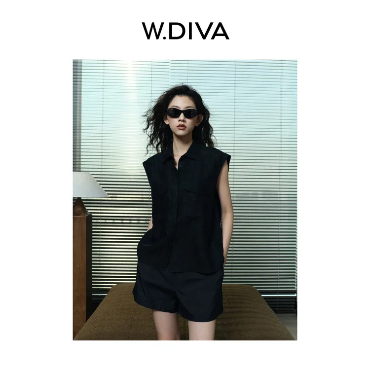 W.Diva【年轮】100桑蚕丝香云纱气质时尚百搭显瘦无袖衬衫1SDMC7490