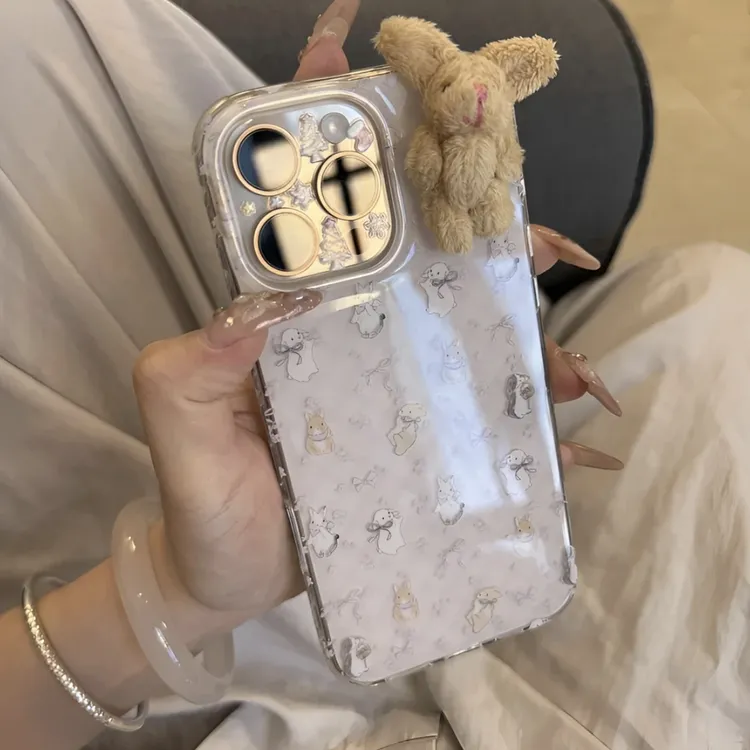 雅天立粉底兔子适用苹果16promax女款iPhone15套华为vivo小米oppo