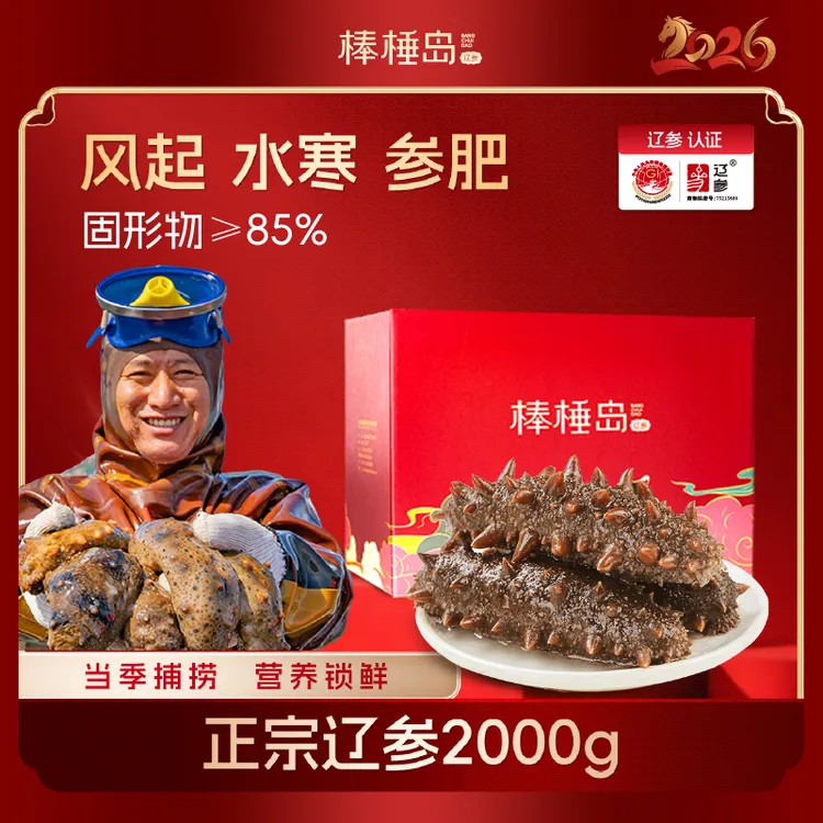【冷冻辽参】棒棰岛2000克28-36只螺旋冷冻非即食大连海参滋补
