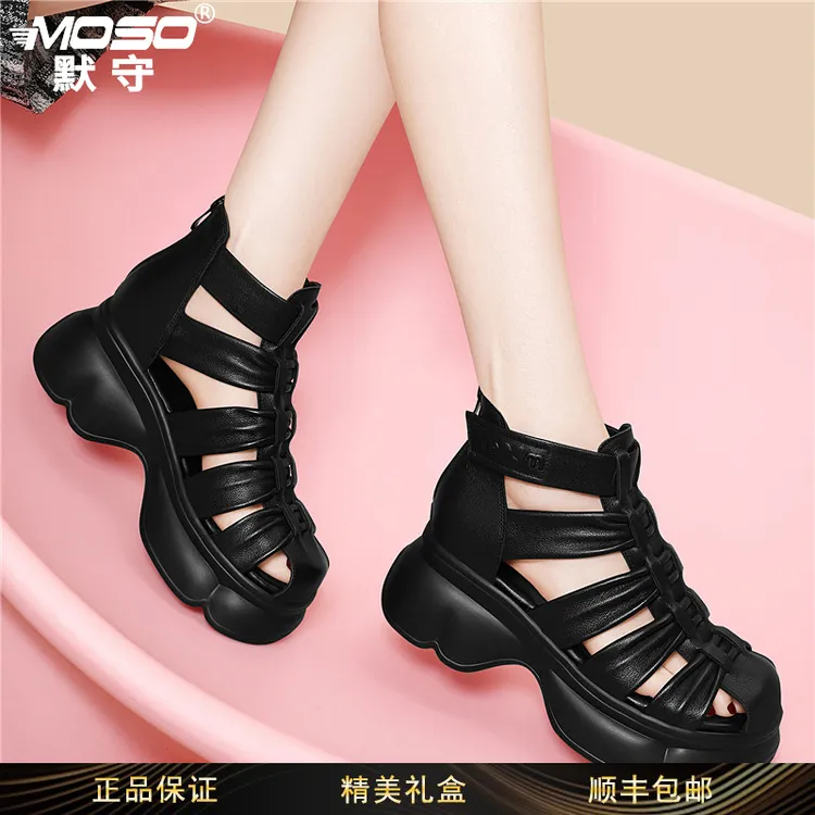 moso松糕凉鞋女款新款秋季小个子增高厚底凉靴高帮罗马