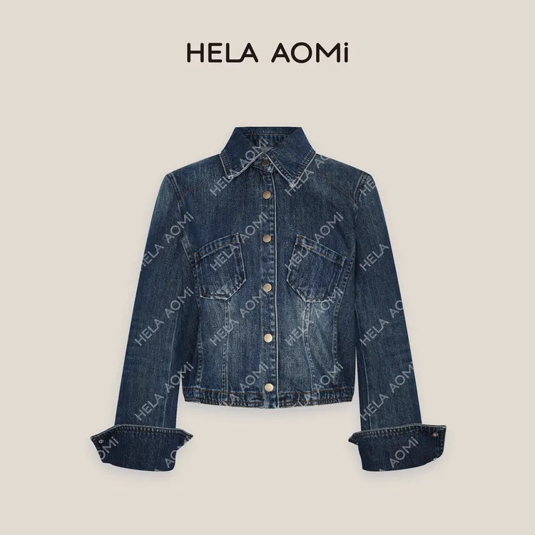 HELA AOMI“原单牛仔”潮流时尚纯色翻领通勤风牛仔外套CY5AZ02003