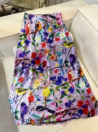 【紫鹊】钻石绒油画晕染印花丝绒半身长裙斜裁丝绒半身裙中式