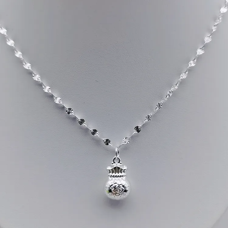 坠链均足银 雪花链9999项链+加大加厚福字钱袋子吊坠520素款45cm