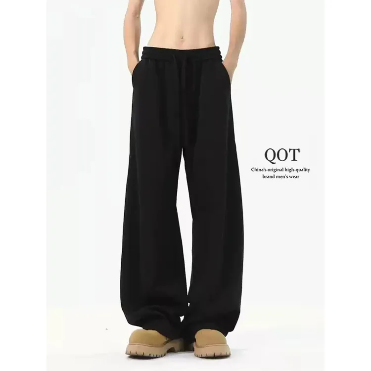 美式黑色弯刀卫裤男秋季重磅潮牌宽松垂感直筒裤百搭阔腿休闲裤子