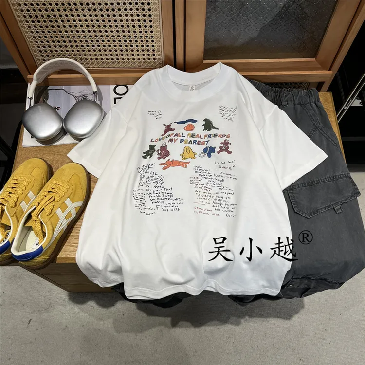 吴小越w1548男童夏款圆领宽松无感数码印花冰感棉t恤短袖中大童