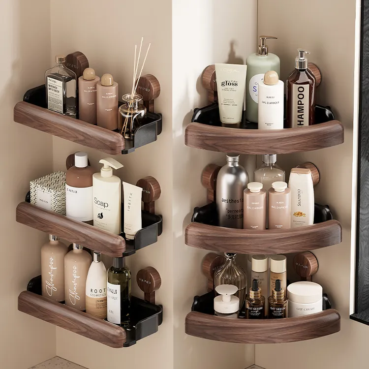 中古风吸盘式浴室置物架卫生间免打孔壁挂墙上转角三角篮收纳架子