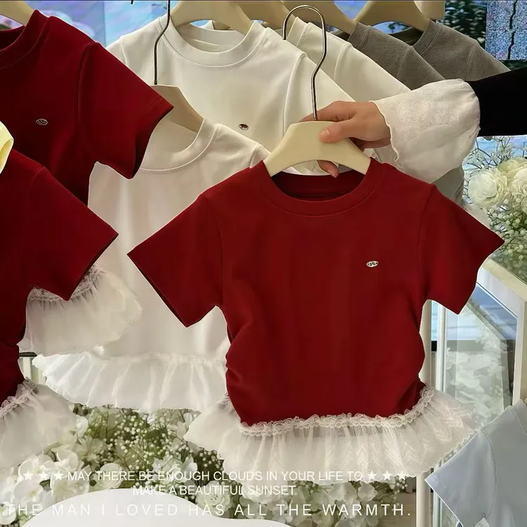 女童时尚休闲宝宝夏季2025蕾丝拼接短袖