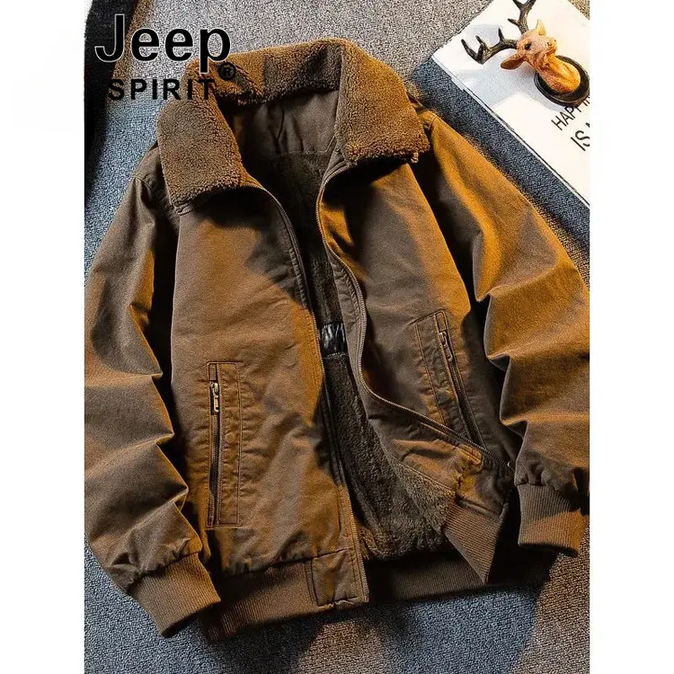 JEEP SPIRIT吉普重磅加厚防寒服外套男秋冬款保暖羊羔毛棉服棉衣