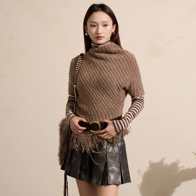 西町村屋复古套装2025冬新款朋克流浪感条纹针织内外套XAAD10790