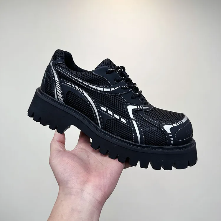 高端轻奢透气网拼接德比鞋春季新款厚底轻便大头鞋时尚休闲低帮鞋