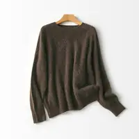 纯色慵懒云感羊绒羊毛衫宽松休闲长袖针织女圆领秋冬时尚百搭上衣