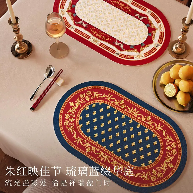 范居御骥新年红色餐垫防水防油耐高温隔热垫美式复古轻奢可定制