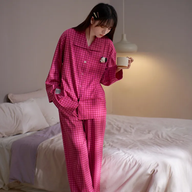 思莉太太【今日韩妹】女大学生睡衣春秋纯棉甜美格子显白少女家居服