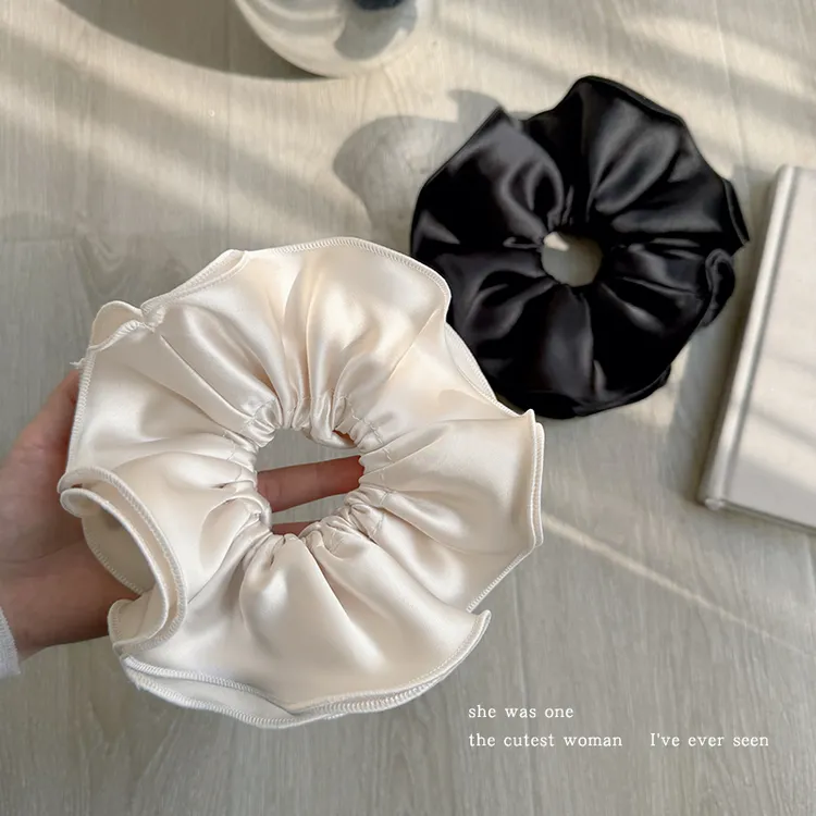 黑色双层大肠发圈丸子头发绳皮筋气质头绳头花发饰头饰纯色简约