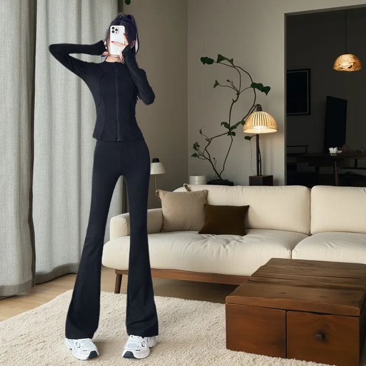 lulu同款健身衣服女套装喇叭裤运动套装套装休闲春秋瑜伽显瘦紧身