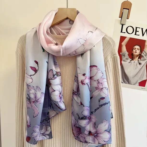 母亲节丝巾妈妈婆婆礼物全真丝桑蚕丝长方形防晒披肩时尚薄款轻奢