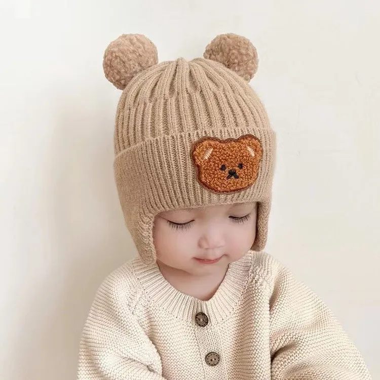卡通风女童韩国宝宝护耳针织保暖帽百搭帽子婴幼儿防风秋冬季男帽