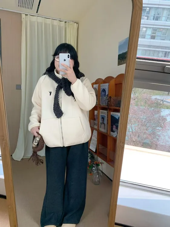 微胖大码秋冬拉链极简风立领韩版刺绣加绒卫衣休闲白色纯色1129