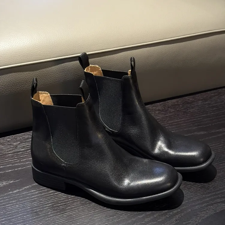 手工女鞋~柔软舒适水洗牛皮做旧切尔西靴复古马丁靴瘦瘦短靴大码