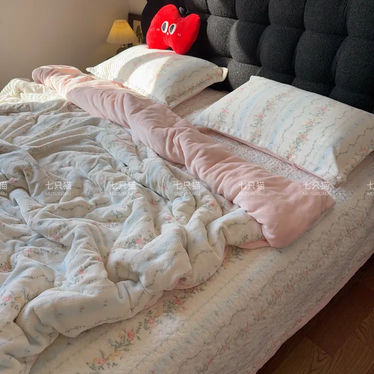 新品 ！保暖牛奶绒床盖绗缝夹棉加厚加绒床单防滑床褥抗静电可机洗