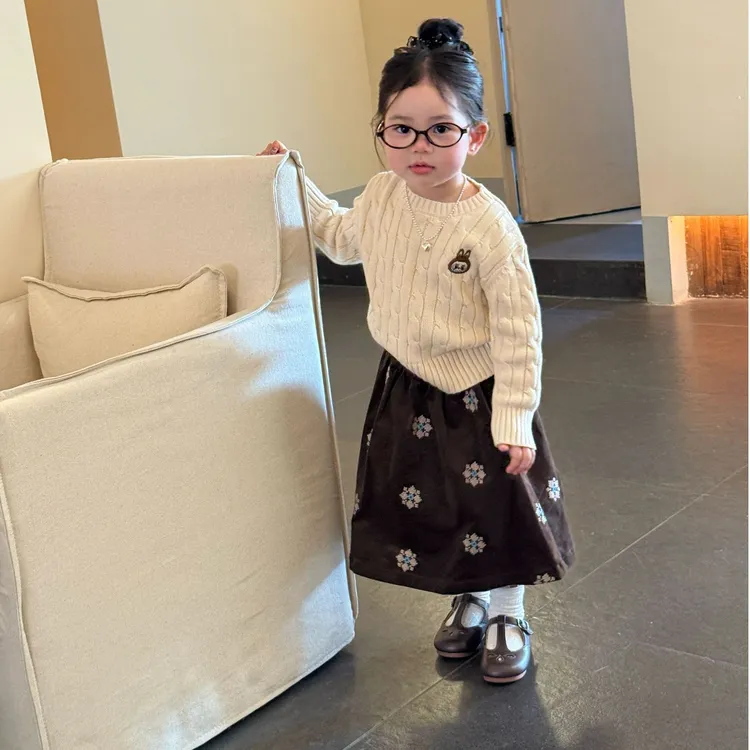 壹妈韩版童装女童秋季套装洋气儿童时髦卡通针织毛衣休闲裤两件套