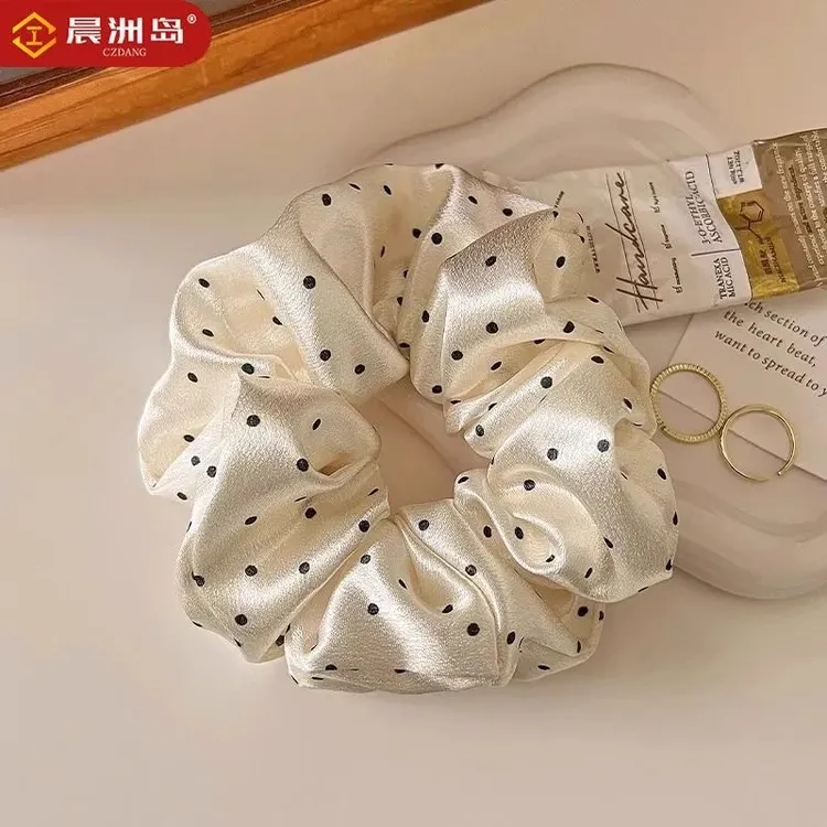 法式缎面波点大肠发圈女高级感扎头发绳高弹力橡皮筋丸子头绳发饰