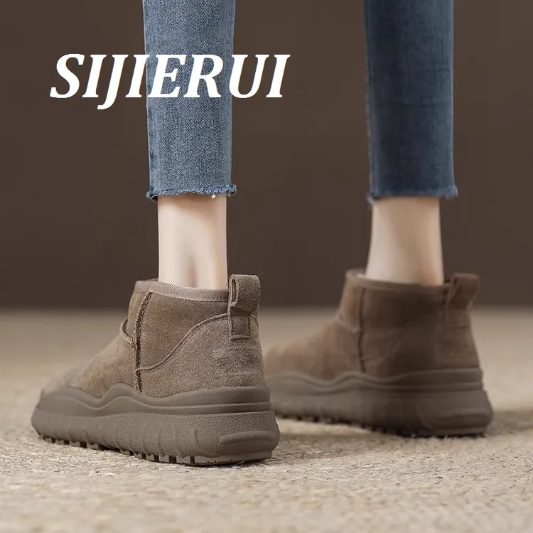 SIJIERUI真皮厚底雪地靴女2025冬季新款加绒棉鞋加厚保暖东北短靴