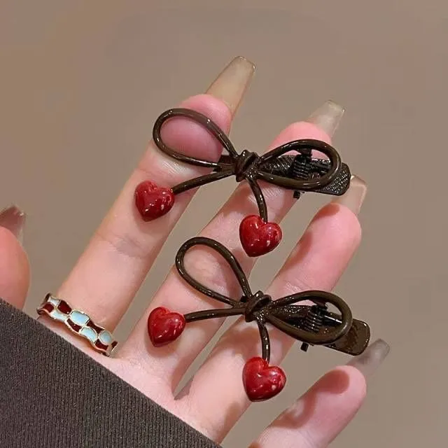 存在浪漫!爱心蝴蝶结发夹女前额侧边夹刘海夹发卡气质百搭鸭嘴夹