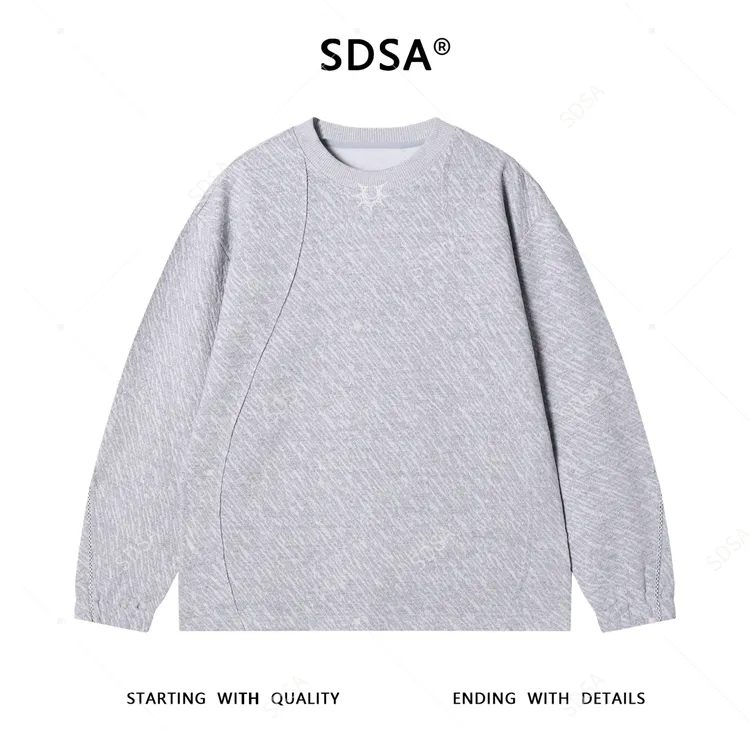 SDSA男士秋冬新款痞帅男装潮牌裁剪拼接刺绣圆领卫衣百搭时尚上衣
