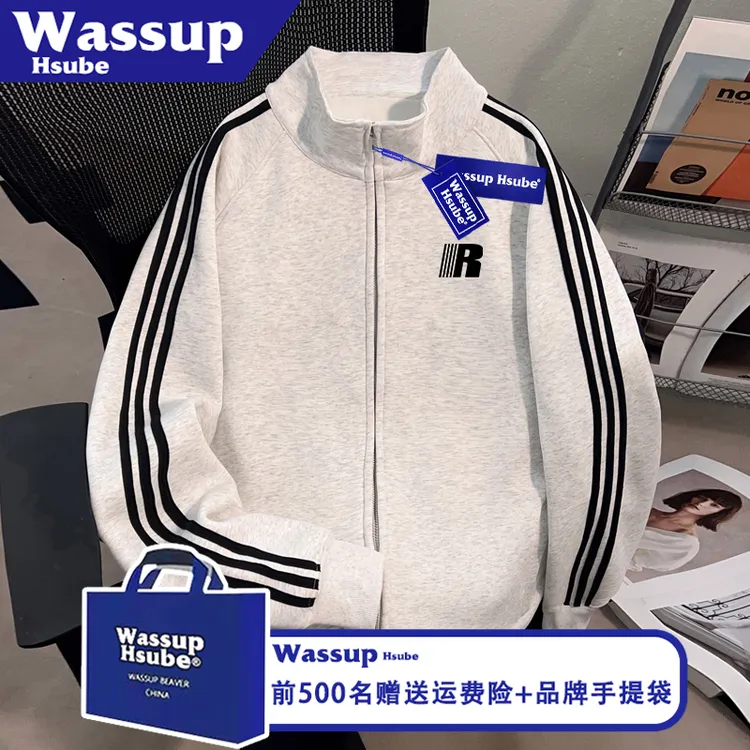 WASSUP HSUBE简约字母印花男女同款外套百搭拉链卫衣秋季宽松开衫