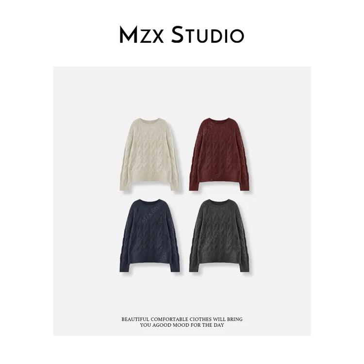 MZX 秋季含羊毛慵懒感扭花毛衣圆领毛织上衣 SY10032-C