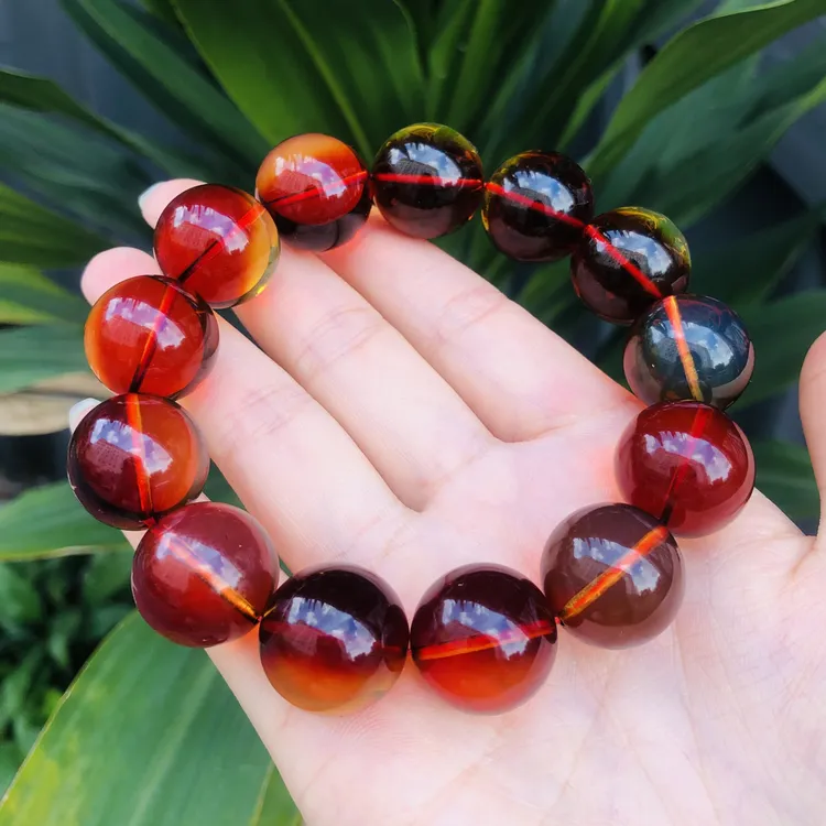 馆藏级5A净水妖孽火彩灵动变幻红蓝珀手串18+男女饰品同款时尚