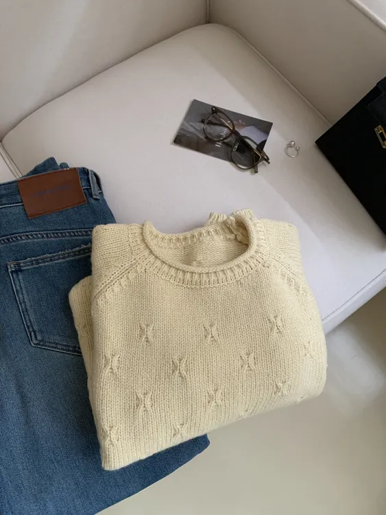 【午后松饼】韩版秋冬设计感衫时尚百搭圆领卷边可单穿可内搭毛衣