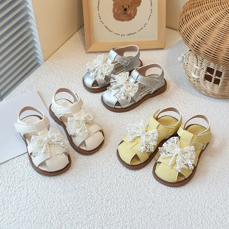 【六一】女童洋气珍珠蝴蝶结公主凉鞋包头防踢2025年夏季新款儿童鞋
