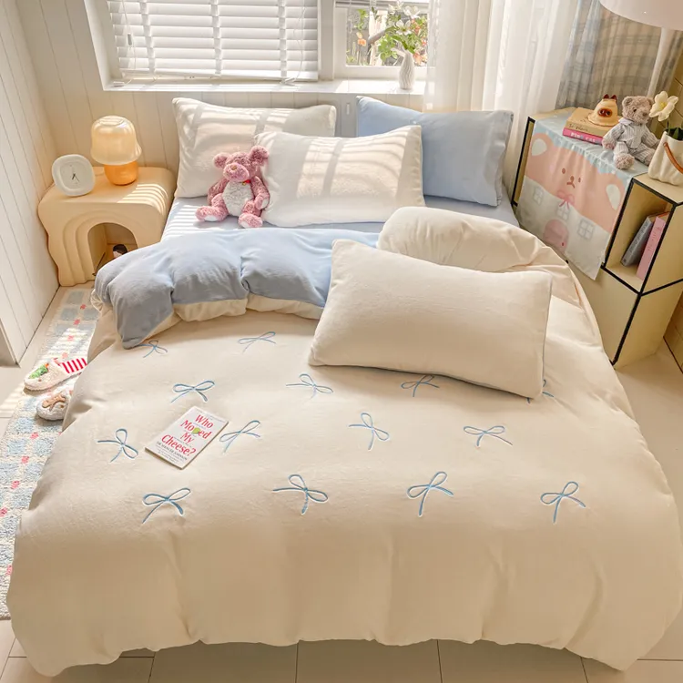 2025新款绣花款牛奶绒刺绣四件套秋冬加厚四件套三件套