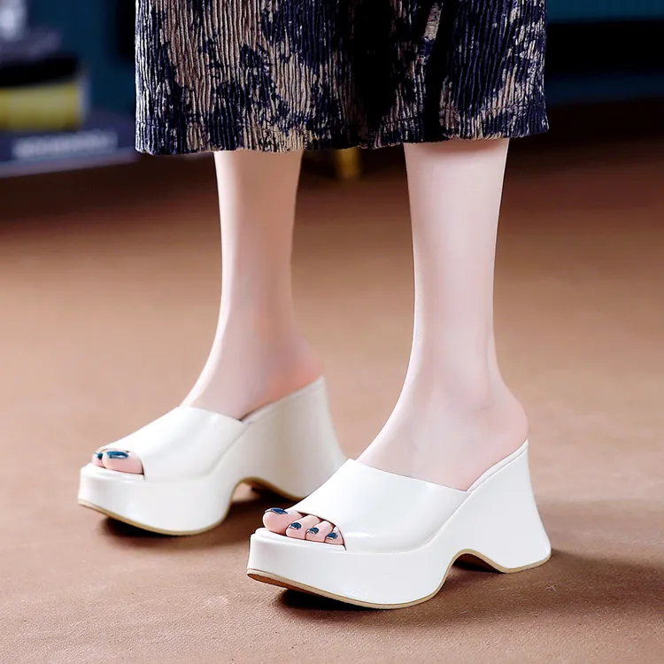 8CM[已开价]松糕底防水台一字拖鞋女士夏季坡跟高跟凉拖鞋2557-2