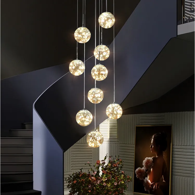 楼梯吊灯满天星长吊灯别墅复式楼大吊灯旋转轻奢现代挑高客厅吊灯