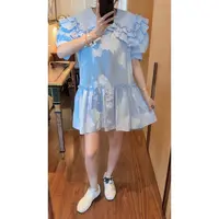 【张静芝】刺绣雏菊蓝色连衣裙