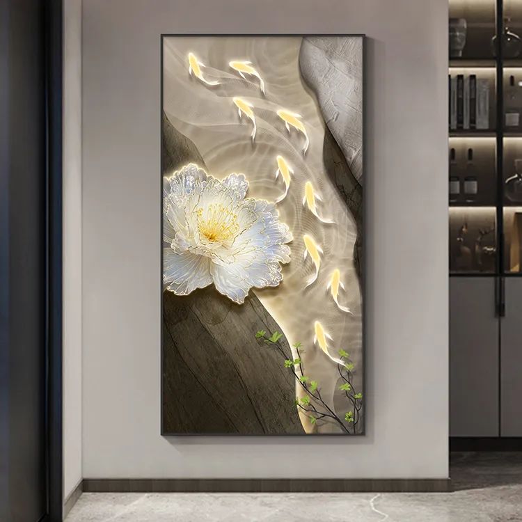 石来运转九鱼图入户玄关装饰画高端现代轻奢高级感走廊过道墙挂画