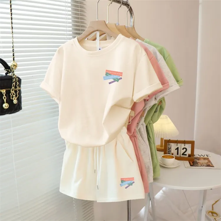 真维斯运动服套装女夏季2025新款圆领纯棉短袖短裤时髦减龄两件套