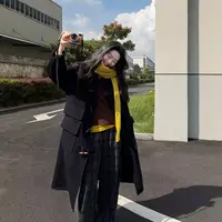 今婷冬季韩系简约小众气质高级宽松牛角扣双面羊毛大衣-J25401305